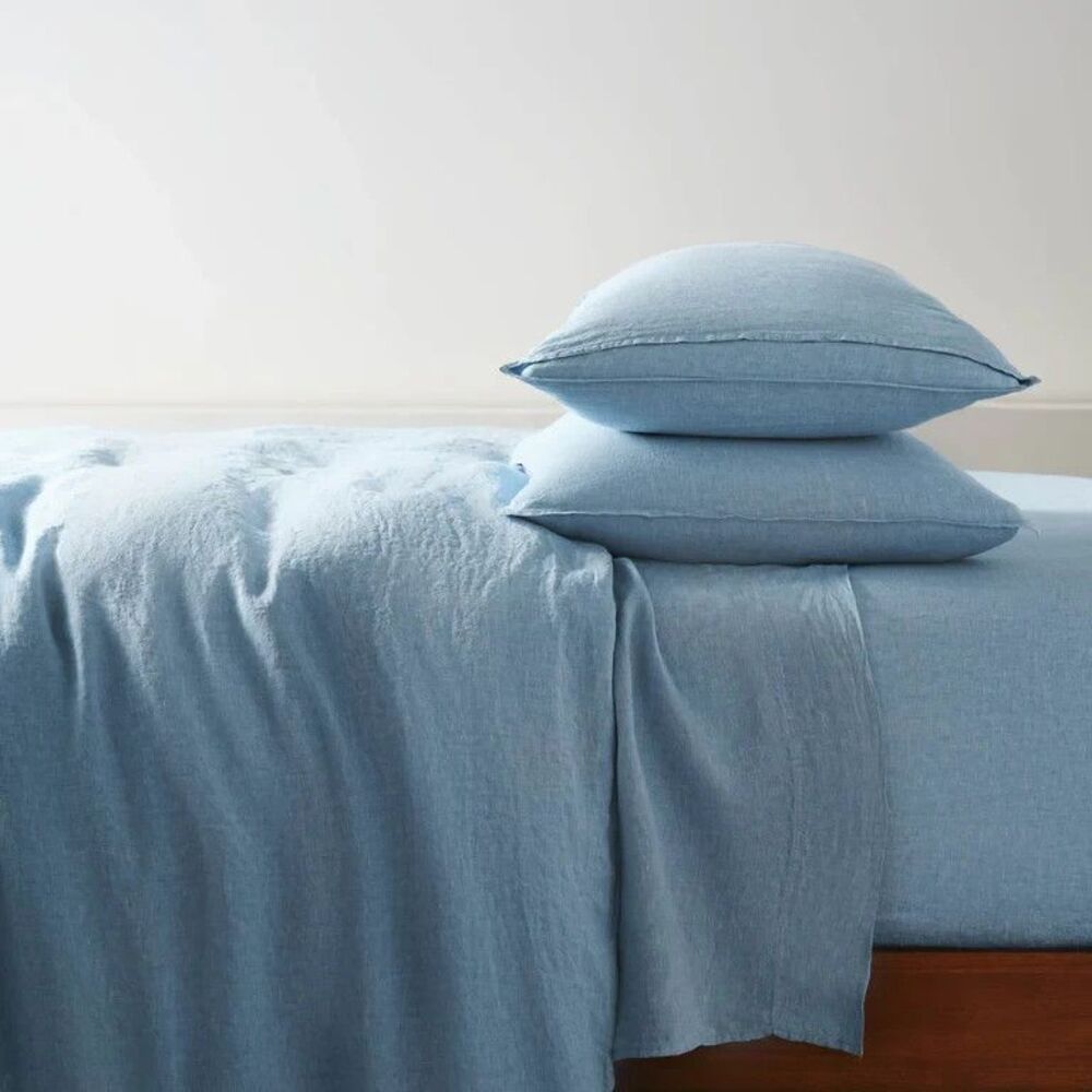 Brooklinen Queen Flat Sheet Storm Chambray 100% Linen Made In Portugal 90"x 102"
